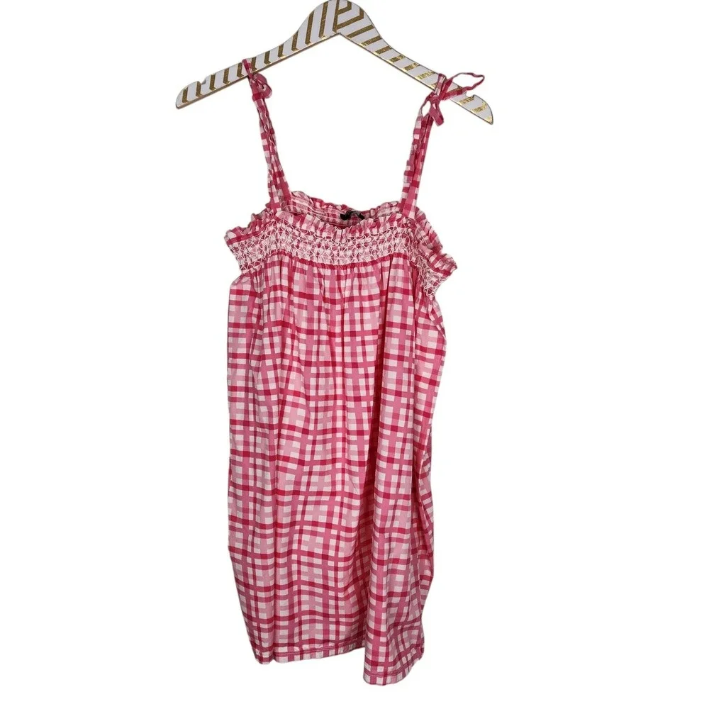 KATE SPADE Woven Lawn Chemise Painterly Plaid‎ Dress Womens Small Pink Gingham
